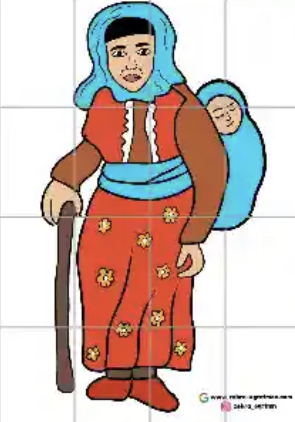 16 A4 Sırtında Bebek Taşıyan Kadın RENKLİ