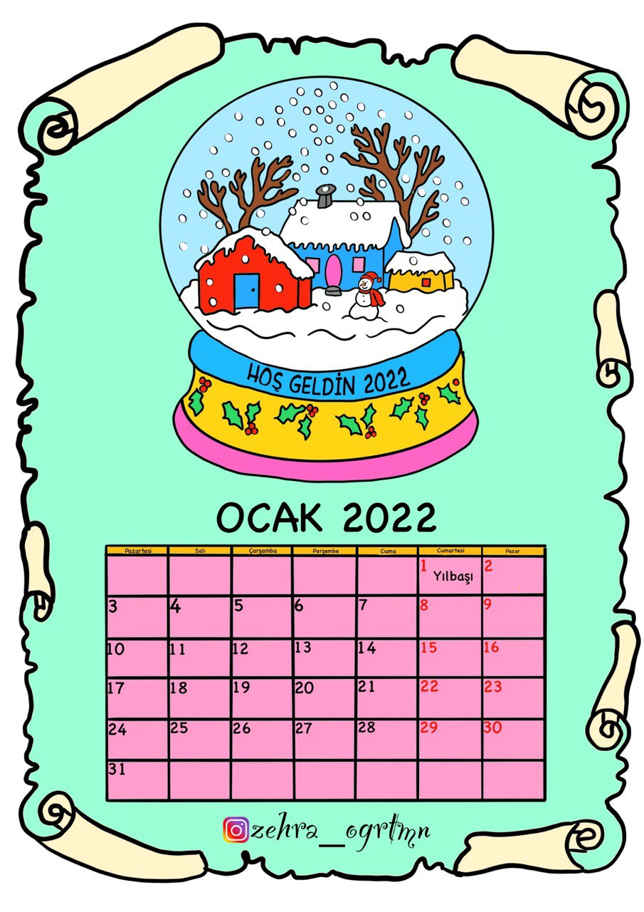 2022 Renkli Aylık Takvim