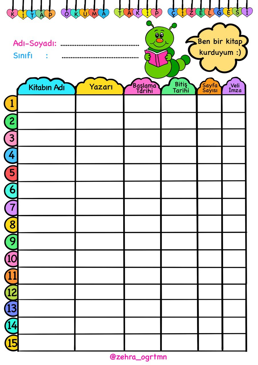 Kitap Okuma Takip Çizelgesi