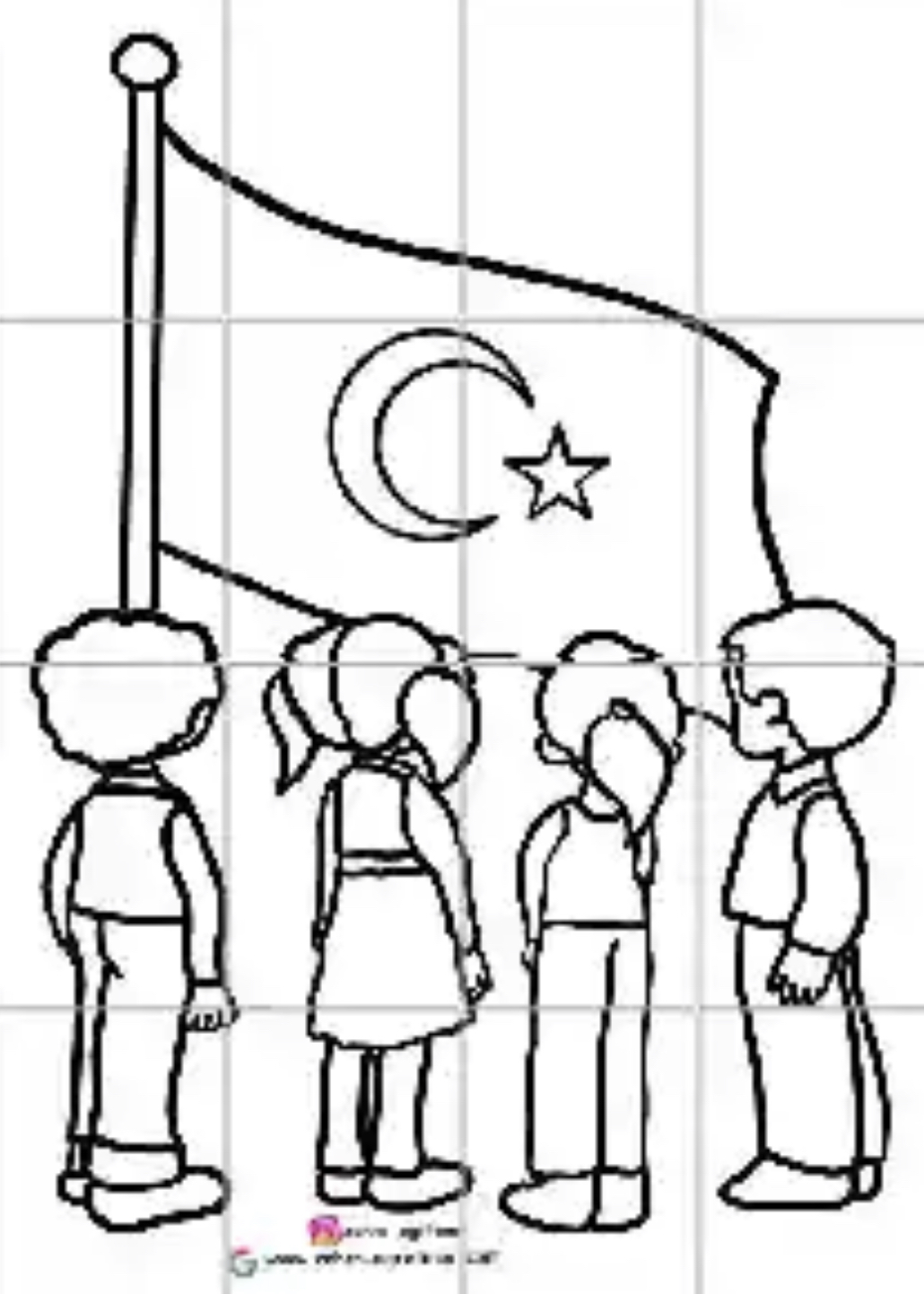 16 A4 İstiklal Marşı Okuyan Çocuklar RENKSİZ