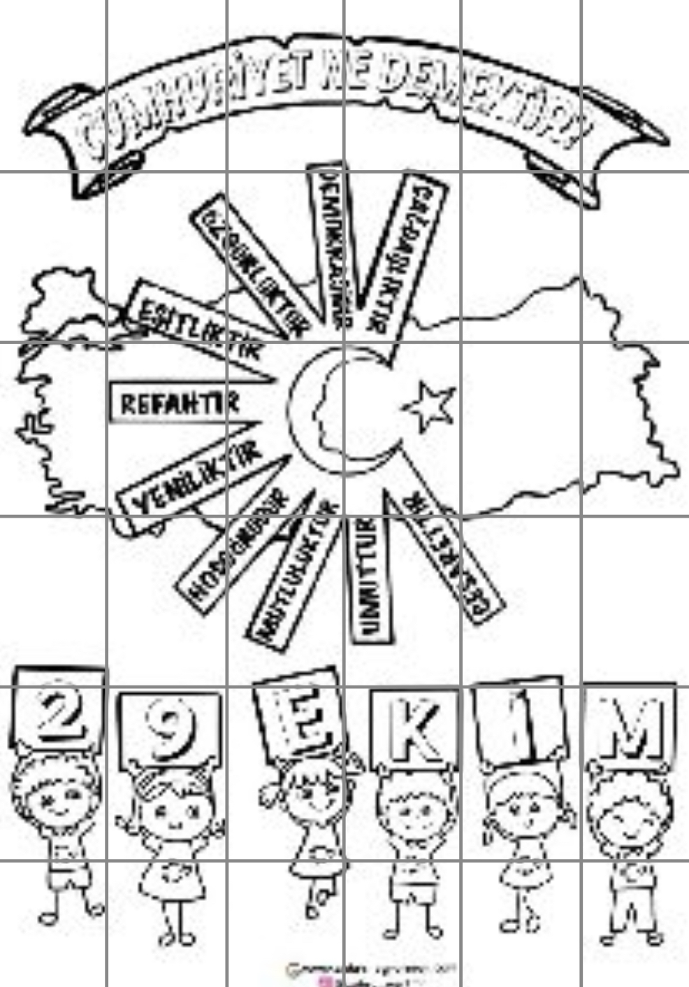 36 A4 RENKSİZ Cumhuriyet  Ne Demektir Grup Boyama Çalışması