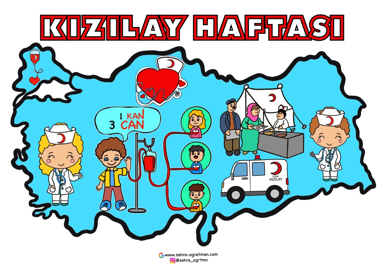 A4 Kızılay Haftası Boyama Sayfaları RENKLİ RENKSİZ