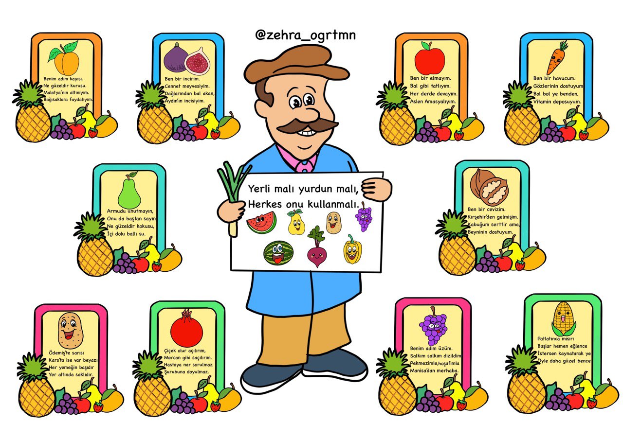 (A4 Renkli Renksiz ) Yerli Malı Haftası Pano 2 Manavcı Amca ve Yerli Malı Şiirleri