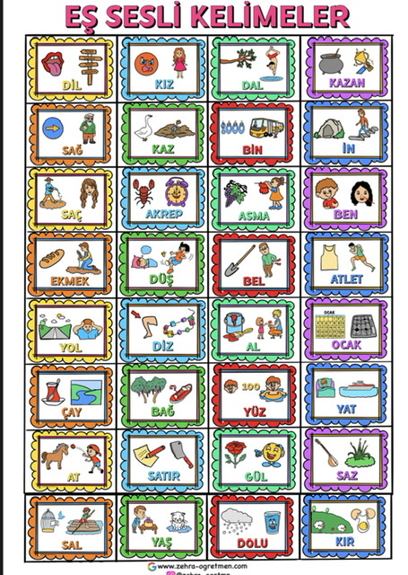 Deftere Yapıştırmalık Eş Sesli Kelimeler RENKLİ  RENKSİZ