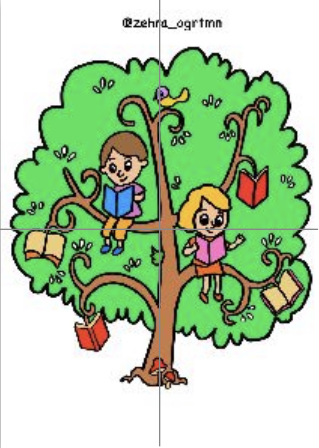 4 A4 Ağaçta Kitap Okuyan Çocuklar