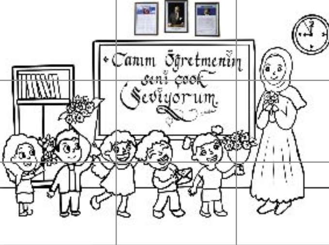 (9 a4) Tesettürlü Öğretmen Öğretmenler Günü Boyama Çalışması