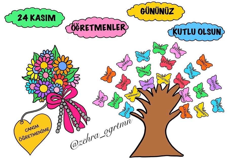 (1 a4) Kelebekli Ağaç Şablonları Öğretmenler Günü