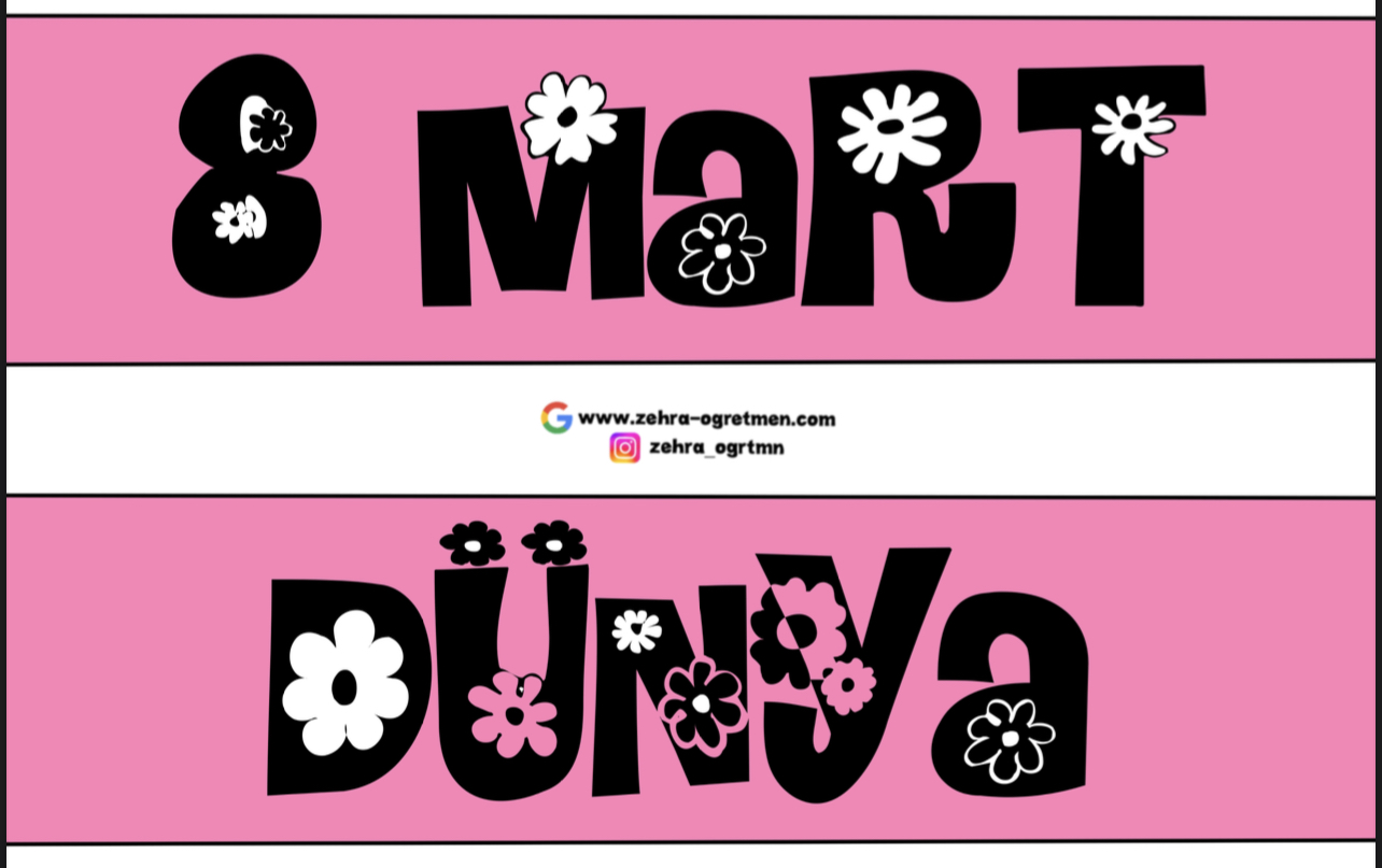 8 Mart Çiçekli Yazı RENKLİ 2
