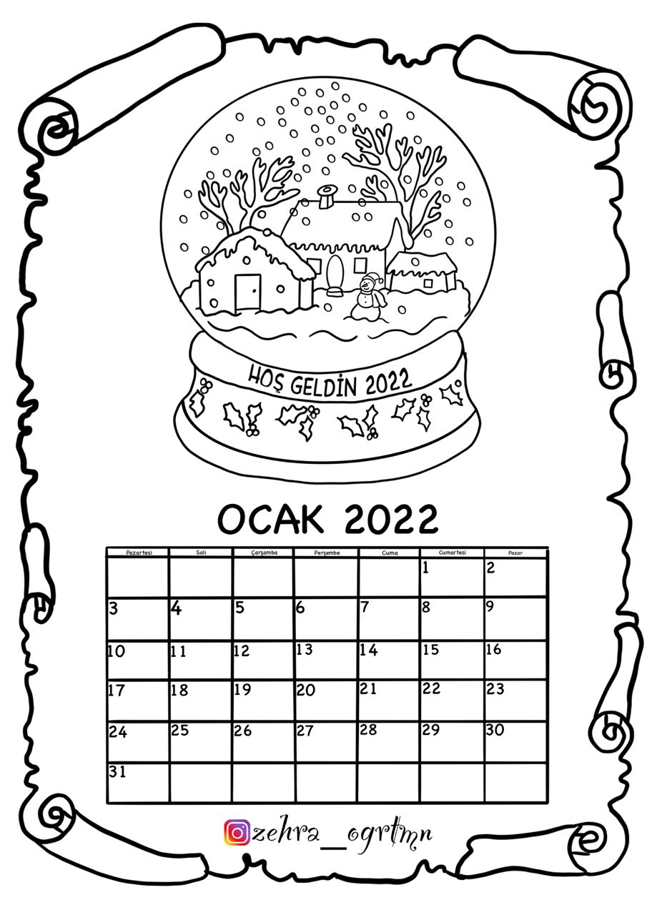 2022 Boyamalı Aylık Takvim