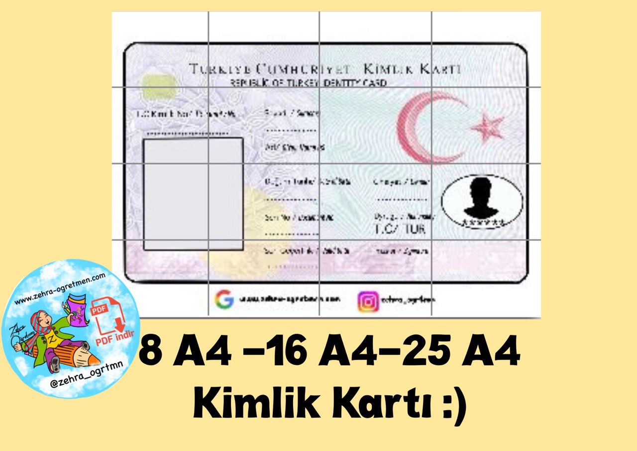 16 A4 Kimlik Kartı Ön Yüzü RENKLİ