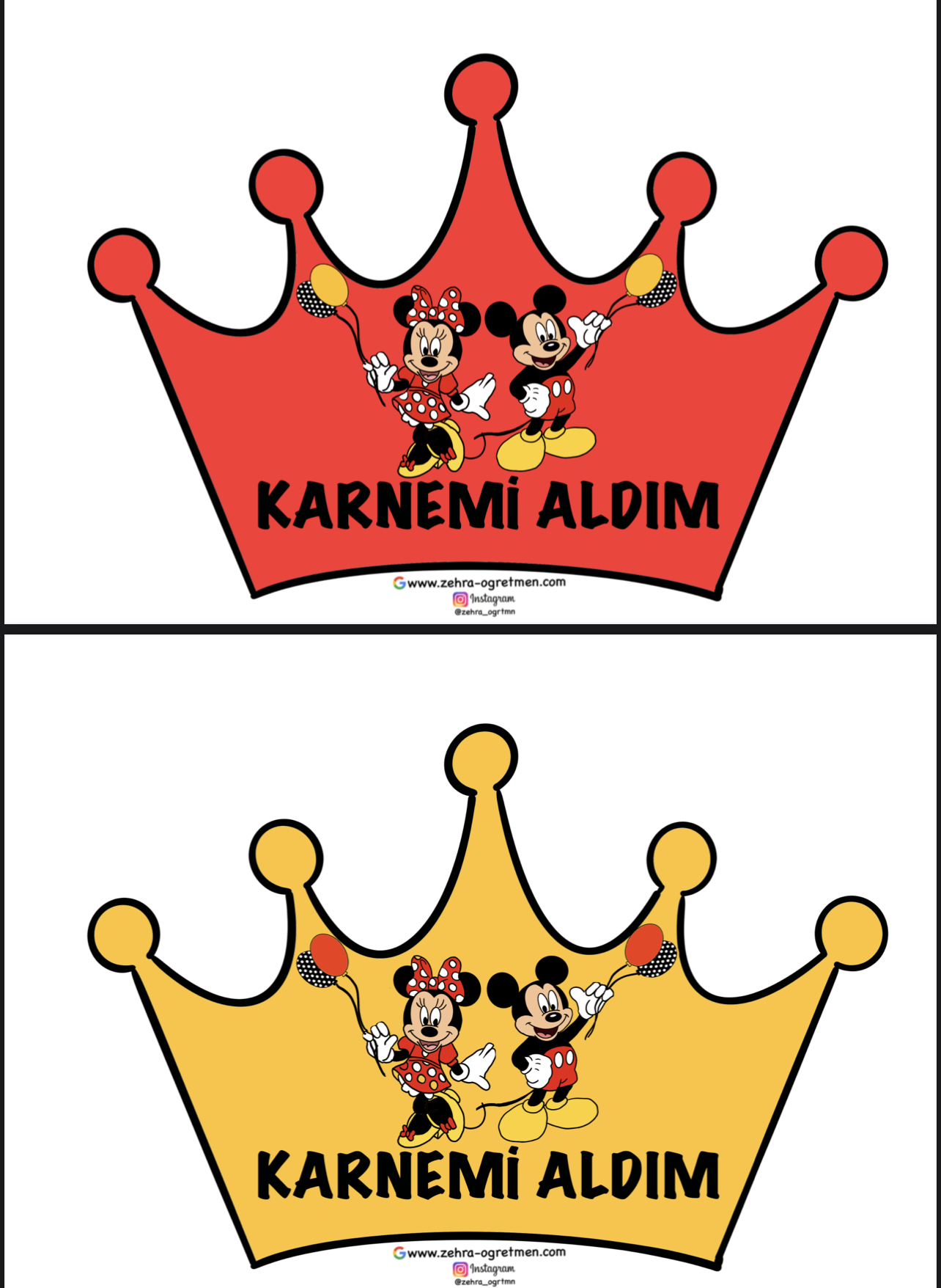 Mickey ve Minnie Karnemi Aldım Taçları