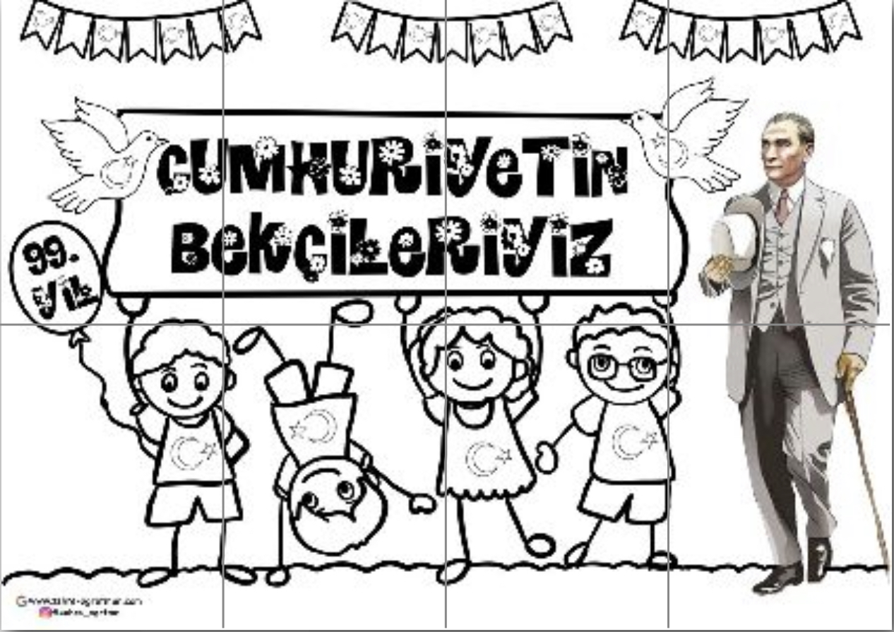 8 A4 RENKSİZ Atatürk’lü Cumhuriyetin Bekçileriyiz Grup Boyama Çalışması