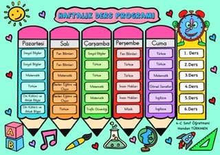 A4 Ders Programı Şablonu RENKLİ