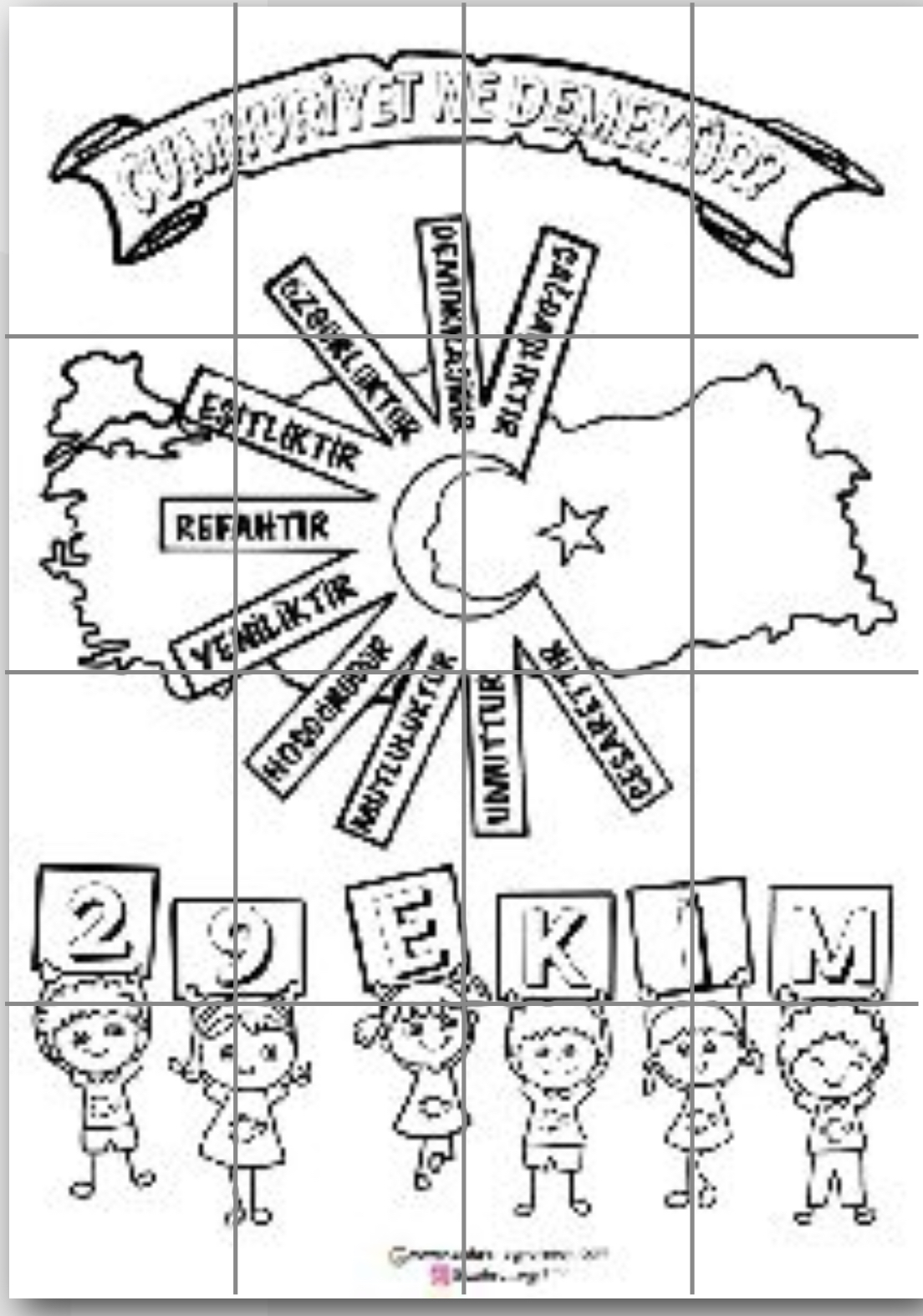 16 A4 RENKSİZ Cumhuriyet Ne Demektir Grup Boyama Çalışması