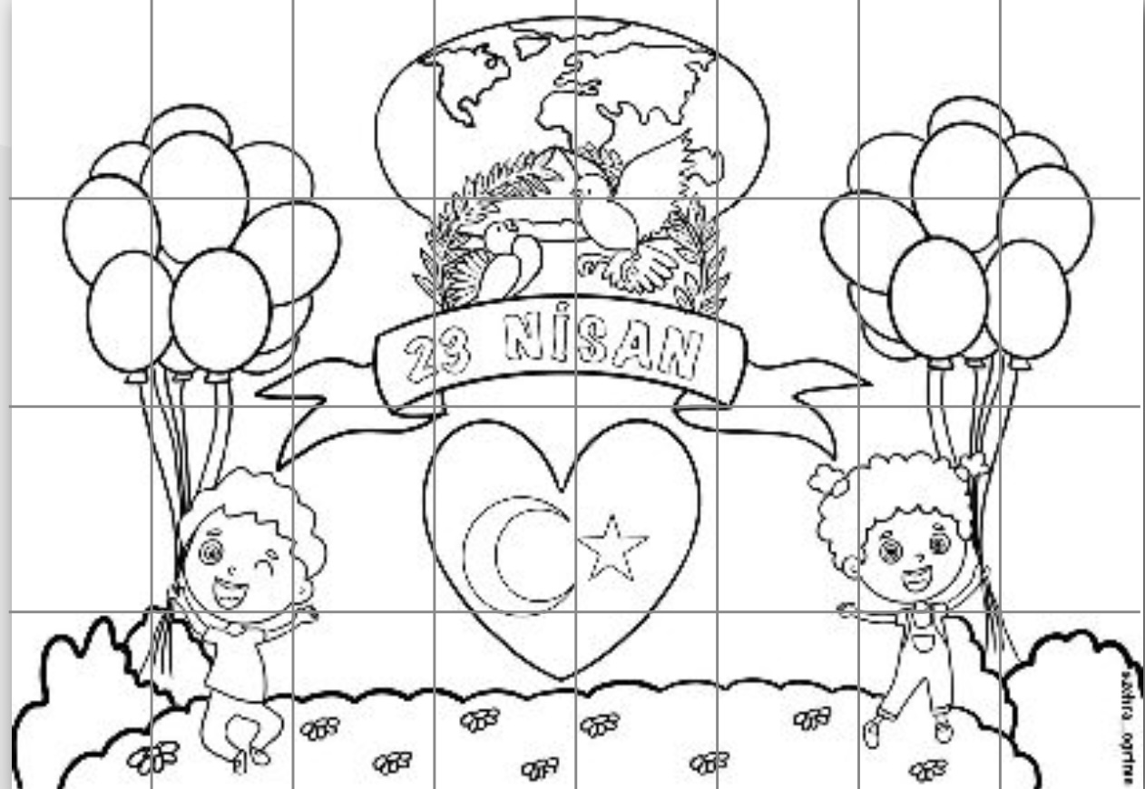 32 A4 Balonlu Çocuklar Grup Boyama Çalışması