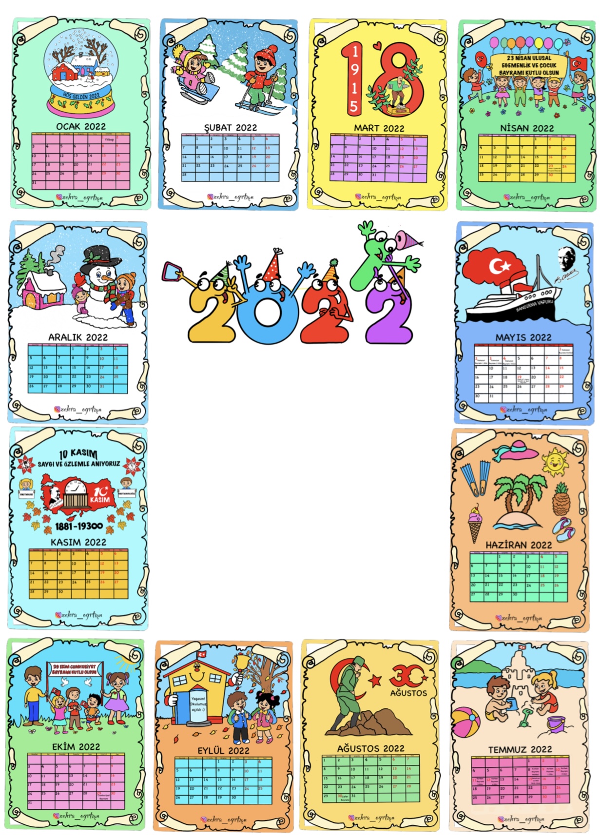 2022 Takvimi ( Tek Sayfa)