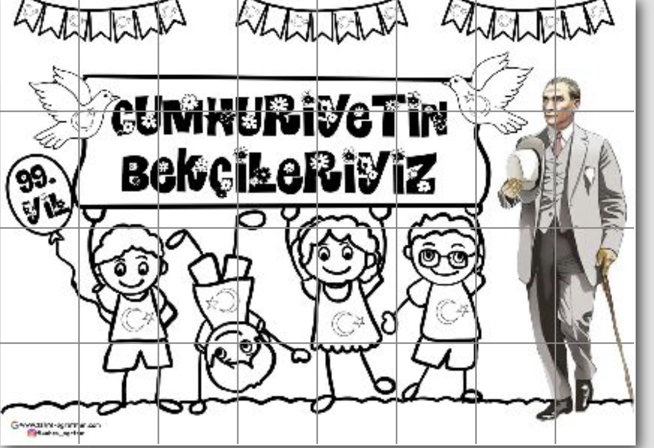 32 A4 RENKSİZ Atatürk’lü Cumhuriyetin Bekçileriyiz Grup Boyama Çalışması