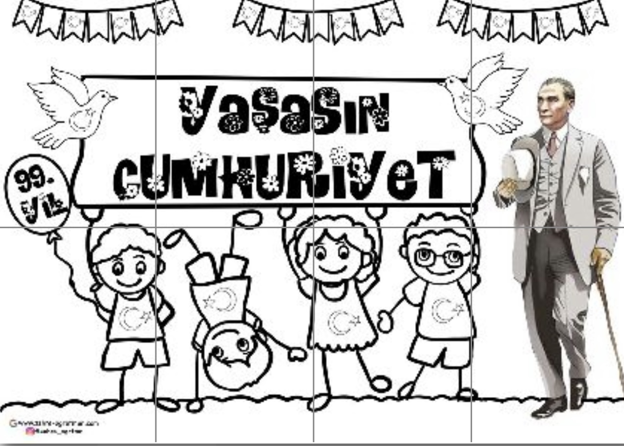 8 A4 RENKSİZ Atatürk’lü Yaşasın Cumhuriyet Boyama Çalışması