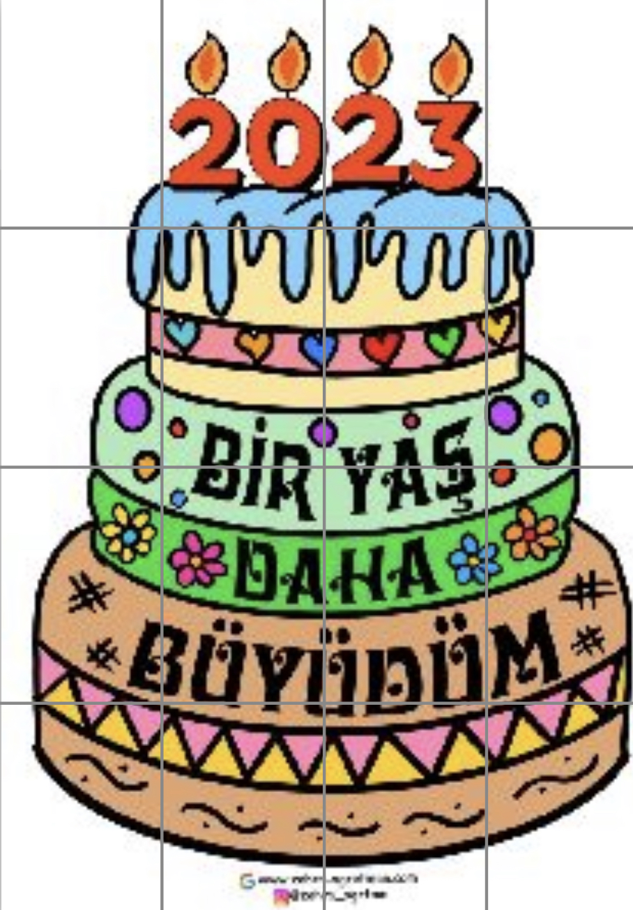 16 A4 Bir Yaş Daha Büyüdüm Pastası RENKLİ