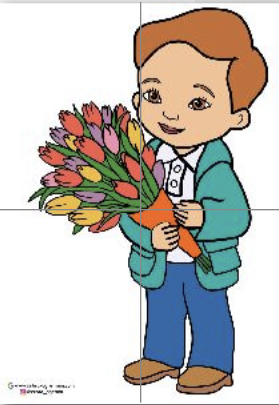 4 A4 Çiçek Tutan Erkek Öğrenci RENKLİ