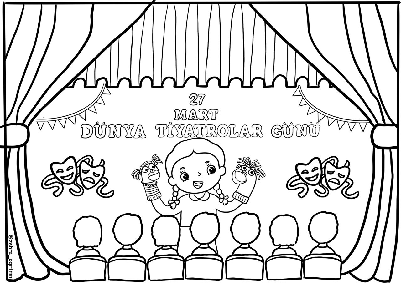 27 Mart Dünya Tiyatrolar Günü A4 Boyama Sayfası