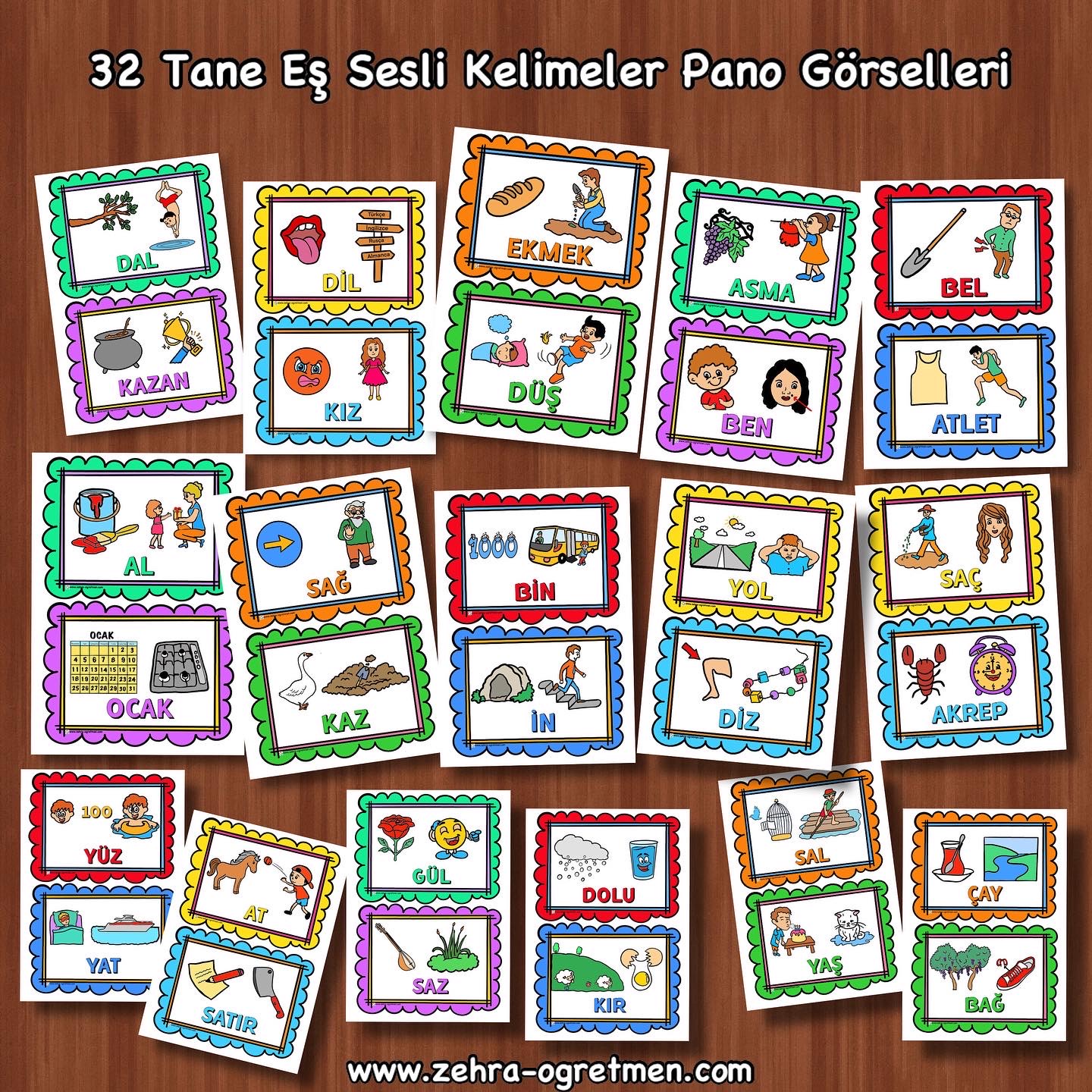 Eş Sesli Kelimeler Pano Görselleri RENKLİ