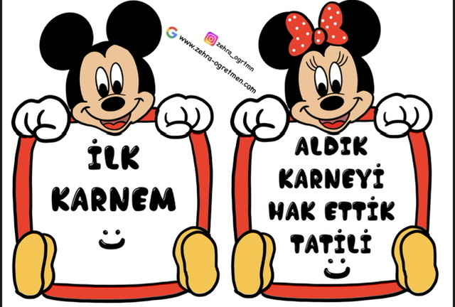 Mickeyli Minnieli Karne Günü Pankartları KÜÇÜK BOY RENKLİ