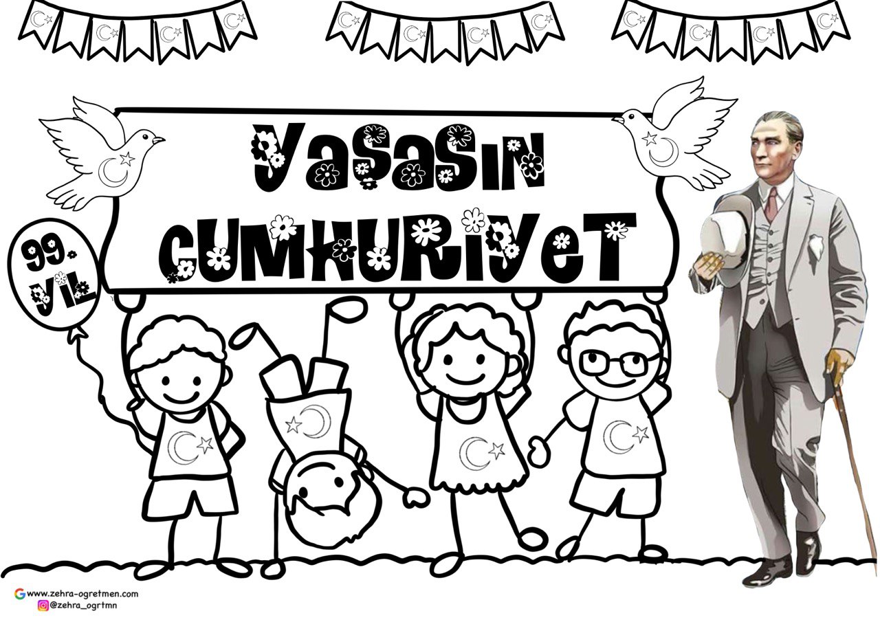 A4 RENKSİZ 29 Ekim Pano Boyama Sayfaları