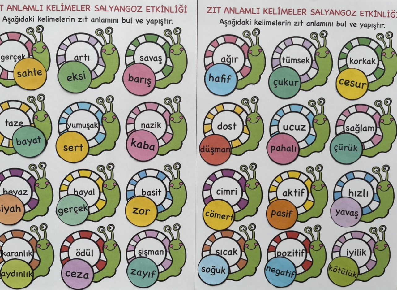 Zıt Anlamlı Kelimeler Salyangoz Etkinliği