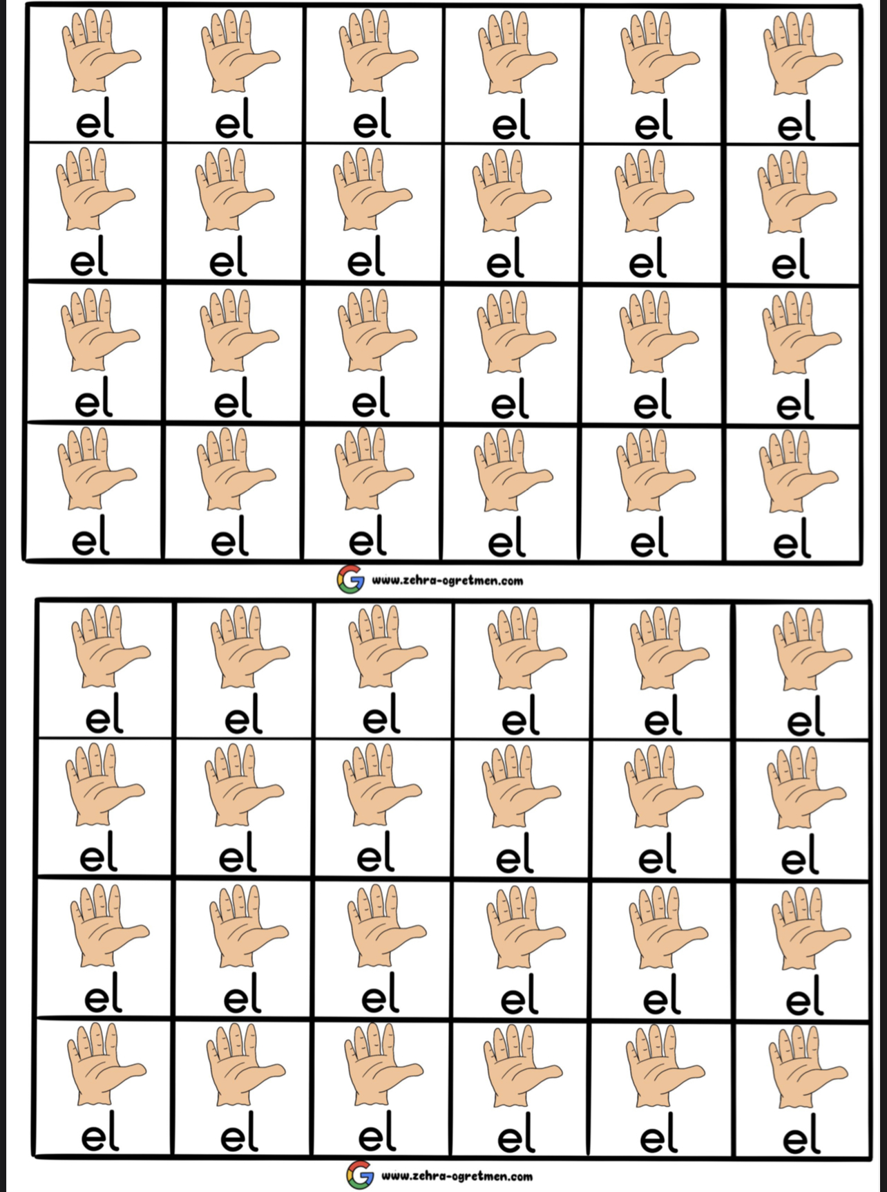 48 Öğrenci İçin Deftere Yapıştırmalık ( E -L Sesi Görselleri) RENKLİ RENKSİZ