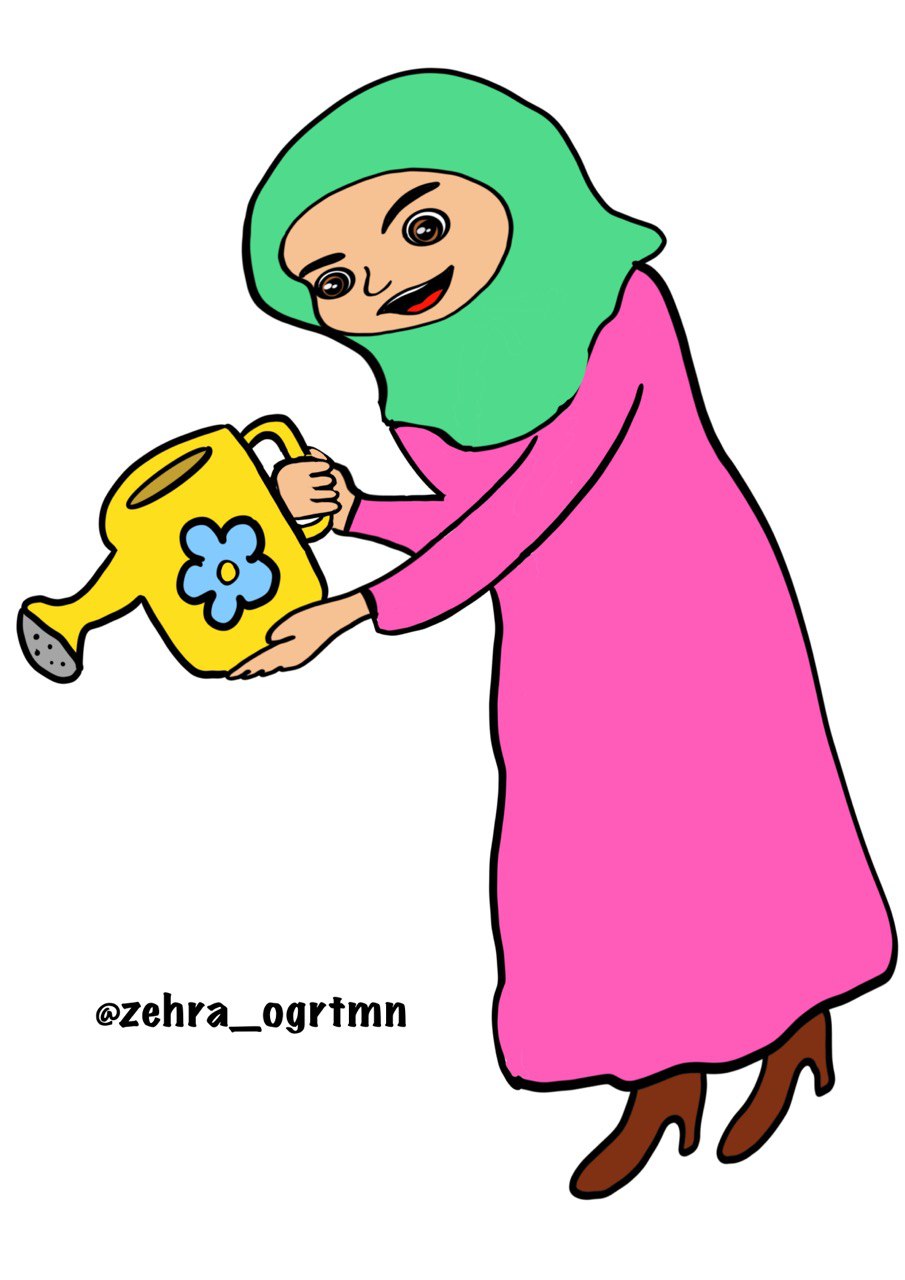 (1 a4) Tesettürlü Çiçek Sulayan Öğretmen