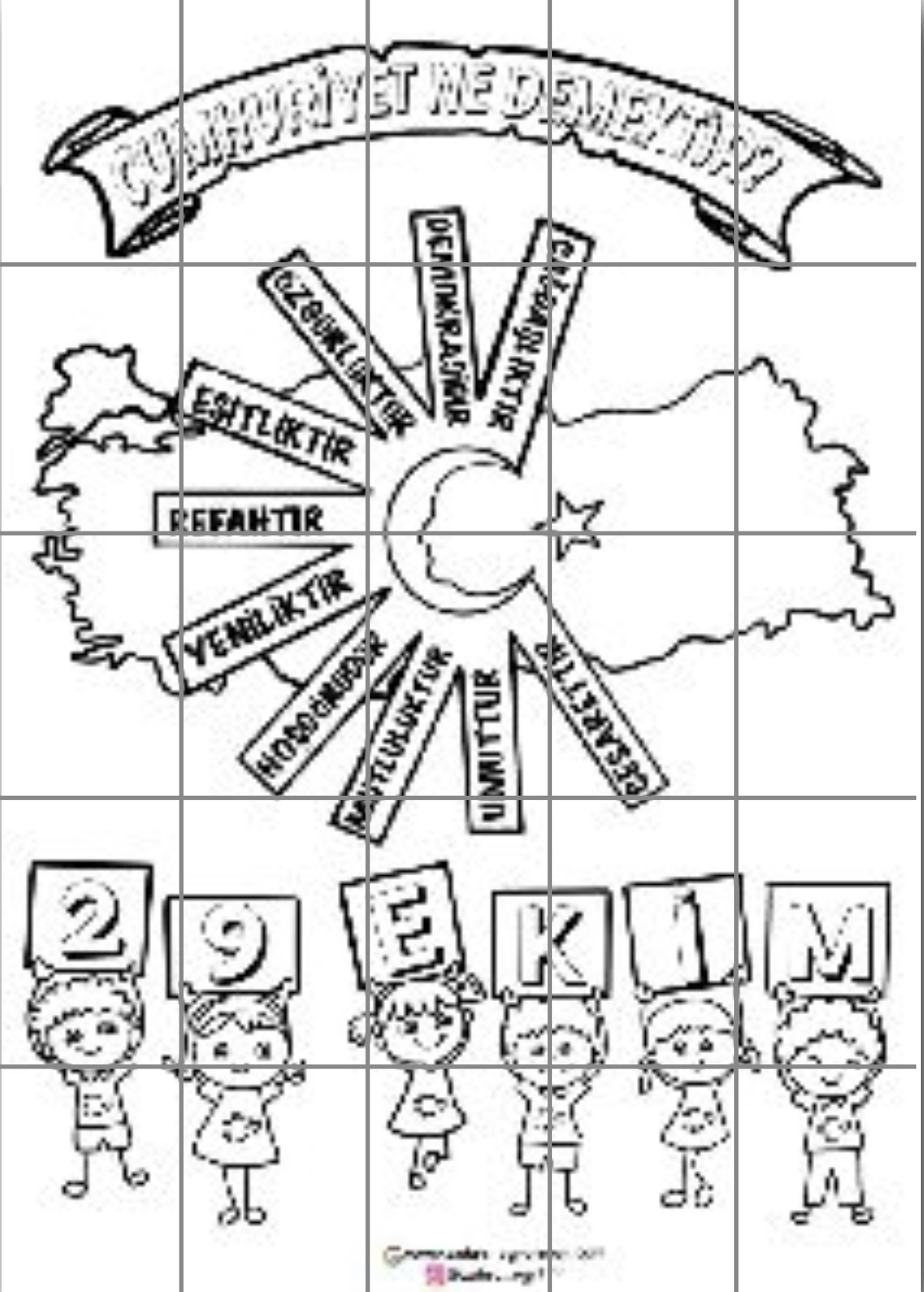 25 A4 RENKSİZ Cumhuriyet Ne Demektir Grup Boyama Çalışması