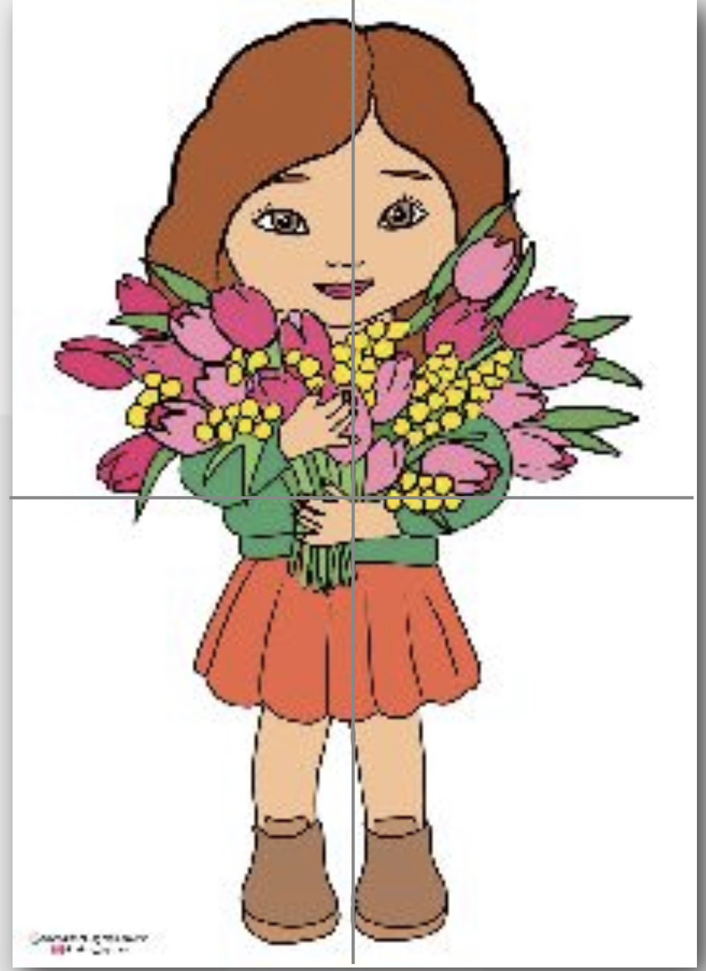 4 A4 Çiçek Tutan Kız Öğrenci RENKLİ