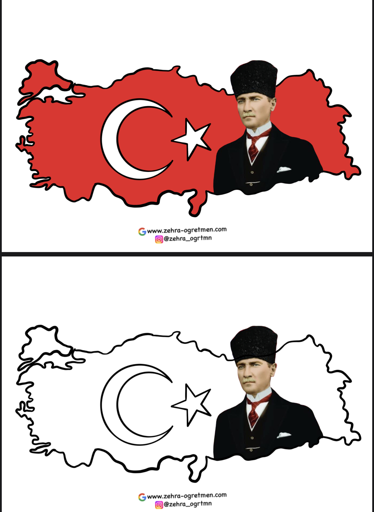 A4 Boyut Atatürk’lü Türkiye Haritası