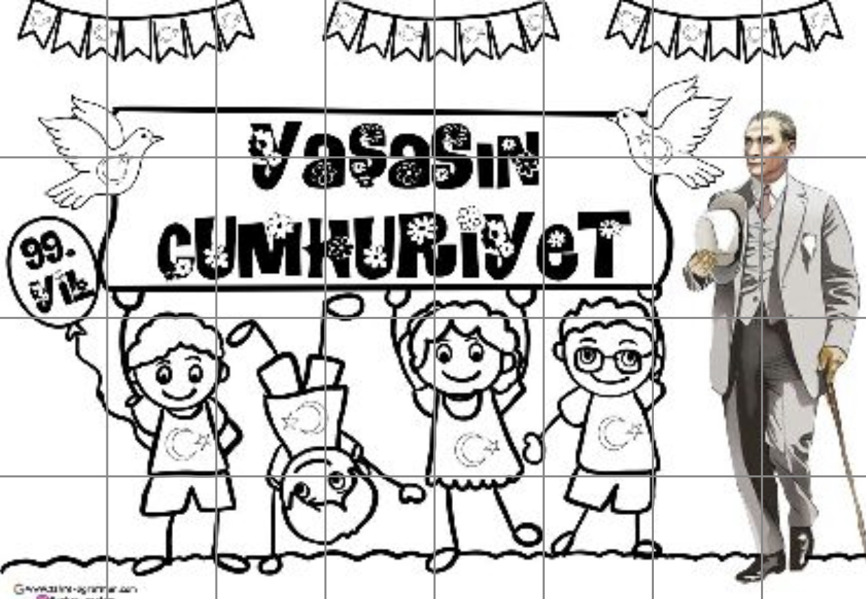 32 A4 RENKSİZ Atatürk’lü Yaşasın Cumhuriyet Grup Boyama Çalışması