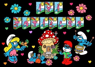 Şirinler Temalı İyi Tatiller Flaması RENKLİ