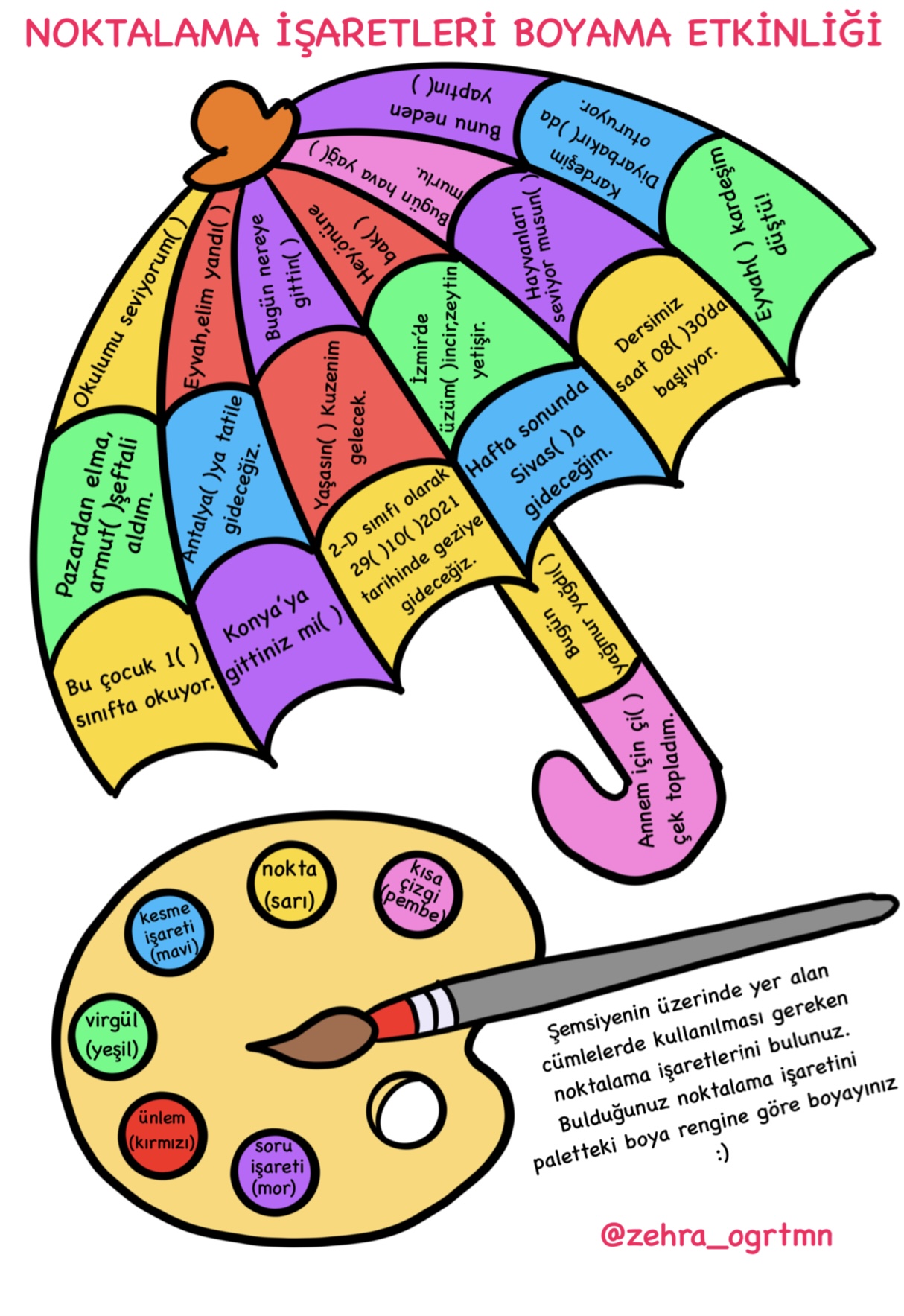 Noktalama işaretleri şemsiye boyama etkinliği