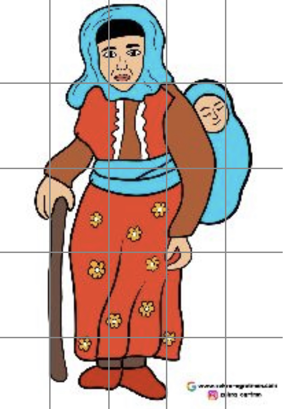 25 A4 Sırtında Bebek Taşıyan Kadın RENKLİ