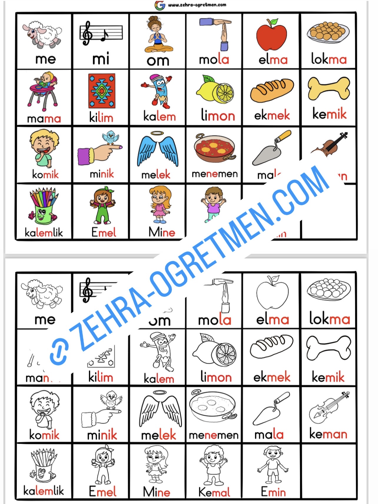 M Sesi Defter Dikte Görselleri ( Veliler İçin A4)
