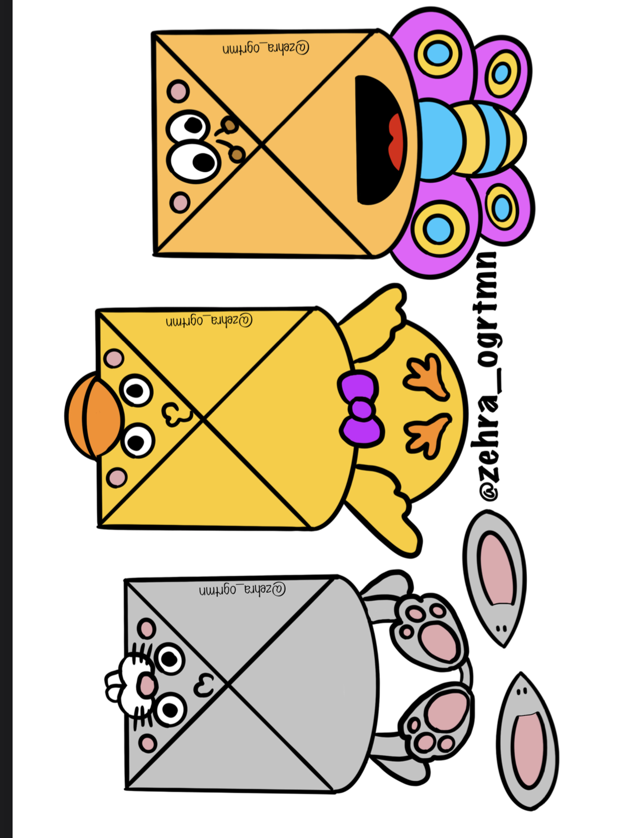 Sevimli Hayvanlar Kitap Ayraçları 1 ( Kelebek Ördek Tavşan)