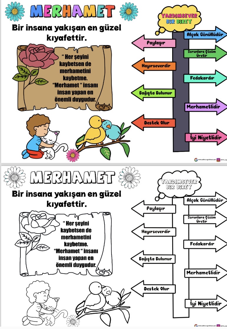 A4 Boyut Merhamet ve Yardımlaşma Boyama Sayfası