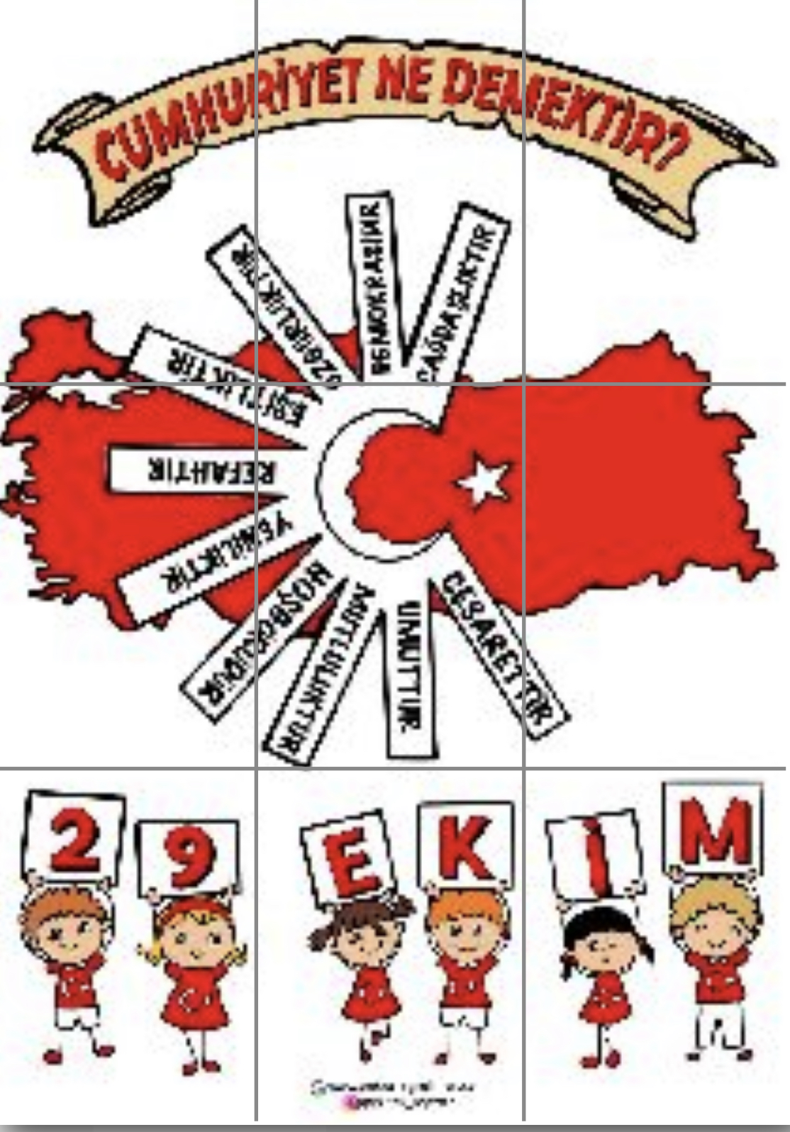 9 A4 RENKLİ Cumhuriyet Ne Demektir Panosu