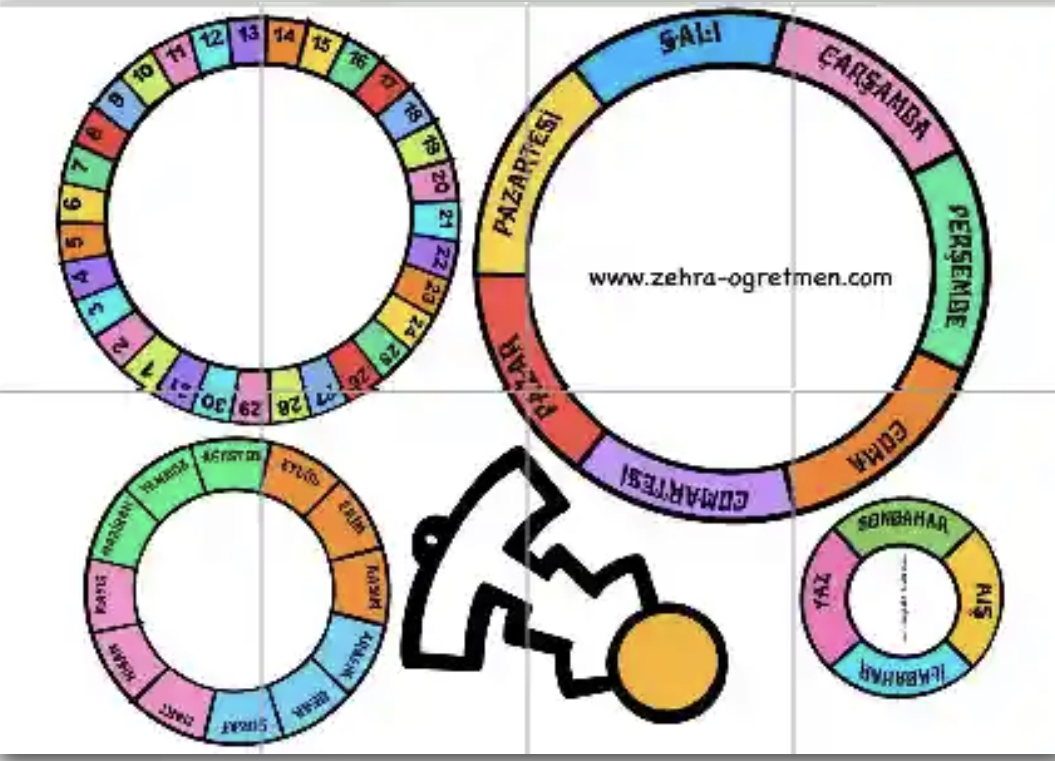 8 A4 Gün Ay Mevsim Materyali RENKLİ
