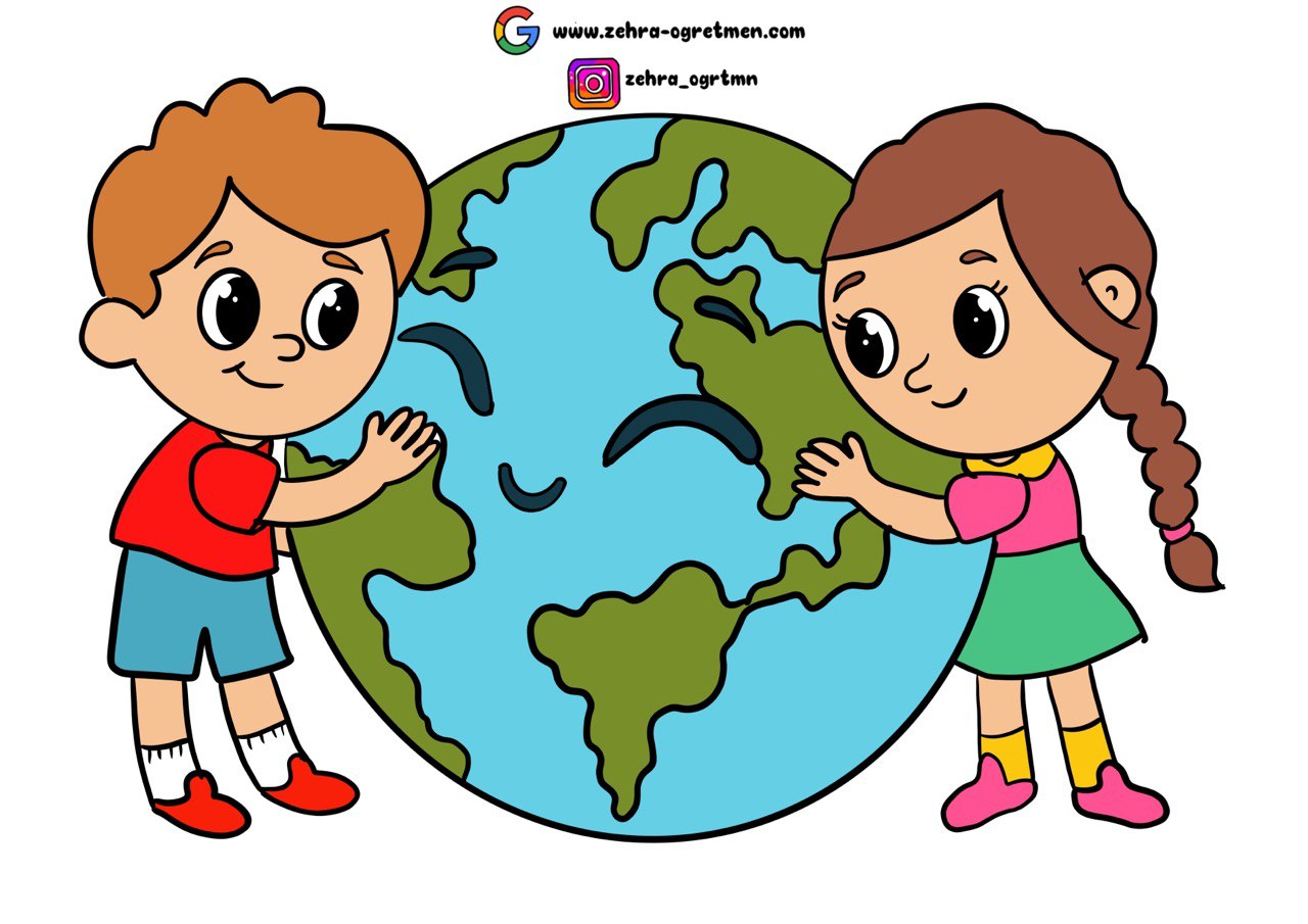 1.Konu ( Dünya ve Evren ) Çocuklar ve Dünya Görseli A4 RENKLİ RENKSİZ