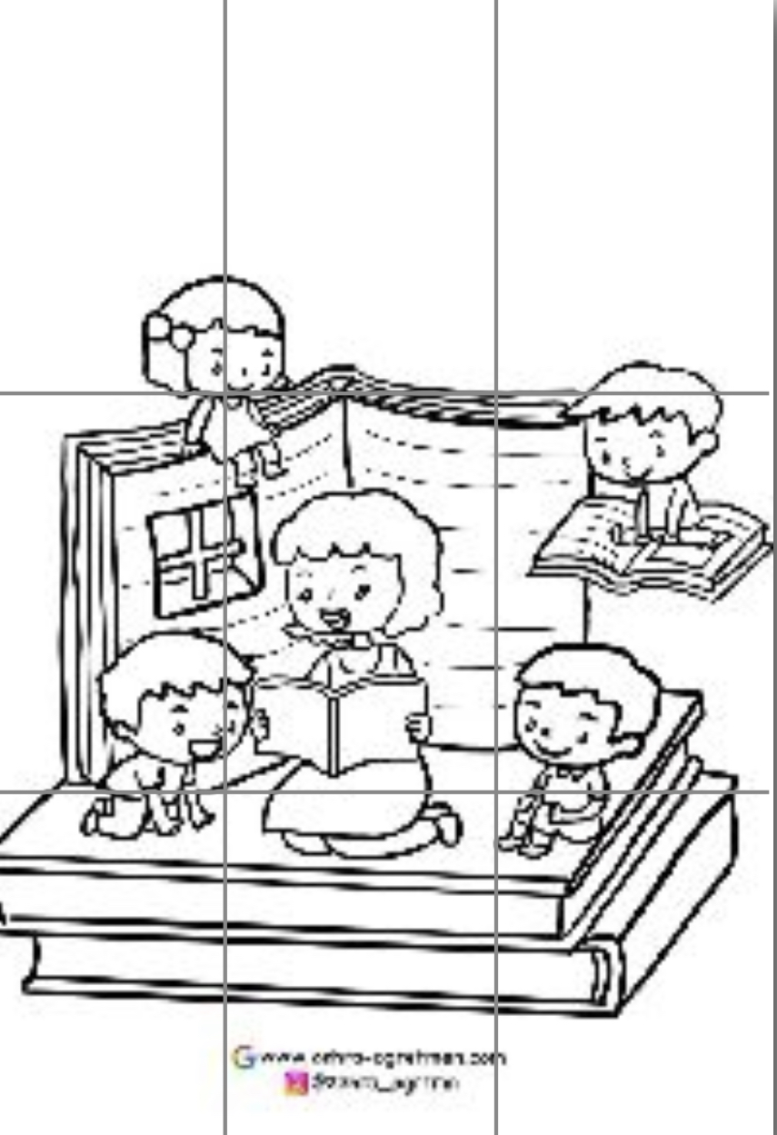 9 A4 Çocuklara Kitap Okuyan Kadın Öğretmen RENKSİZ