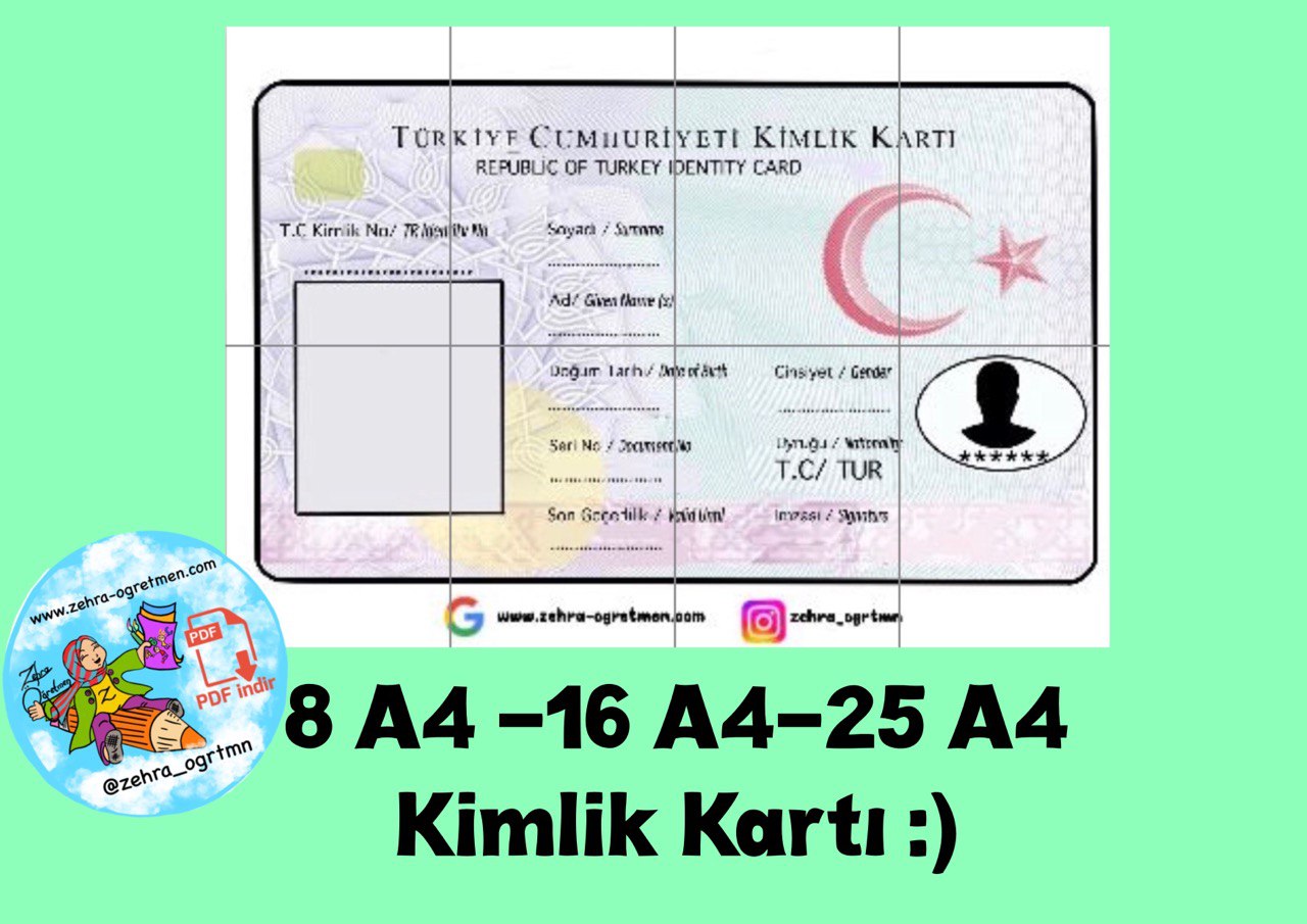 8 A4 Kimlik Kartı Ön Yüzü RENKLİ