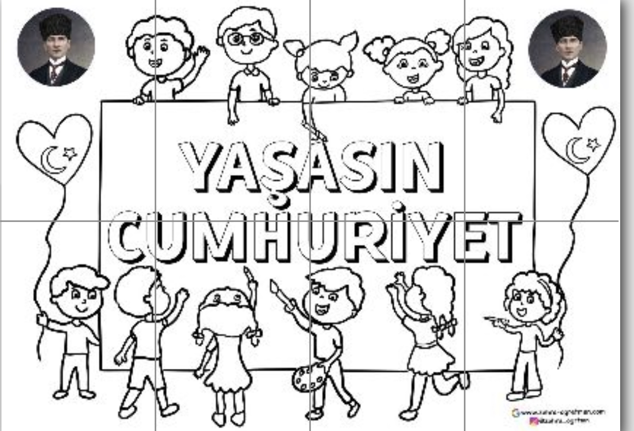 8 A4 RENKSİZ Yaşasın Cumhuriyet Grup Boyama Çalışması