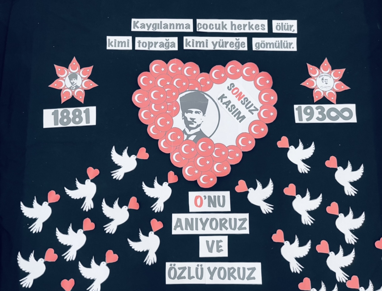 10 Kasım Pano Etkinliği (Kalpli  A4 Boyut-Yazı Şablonları)