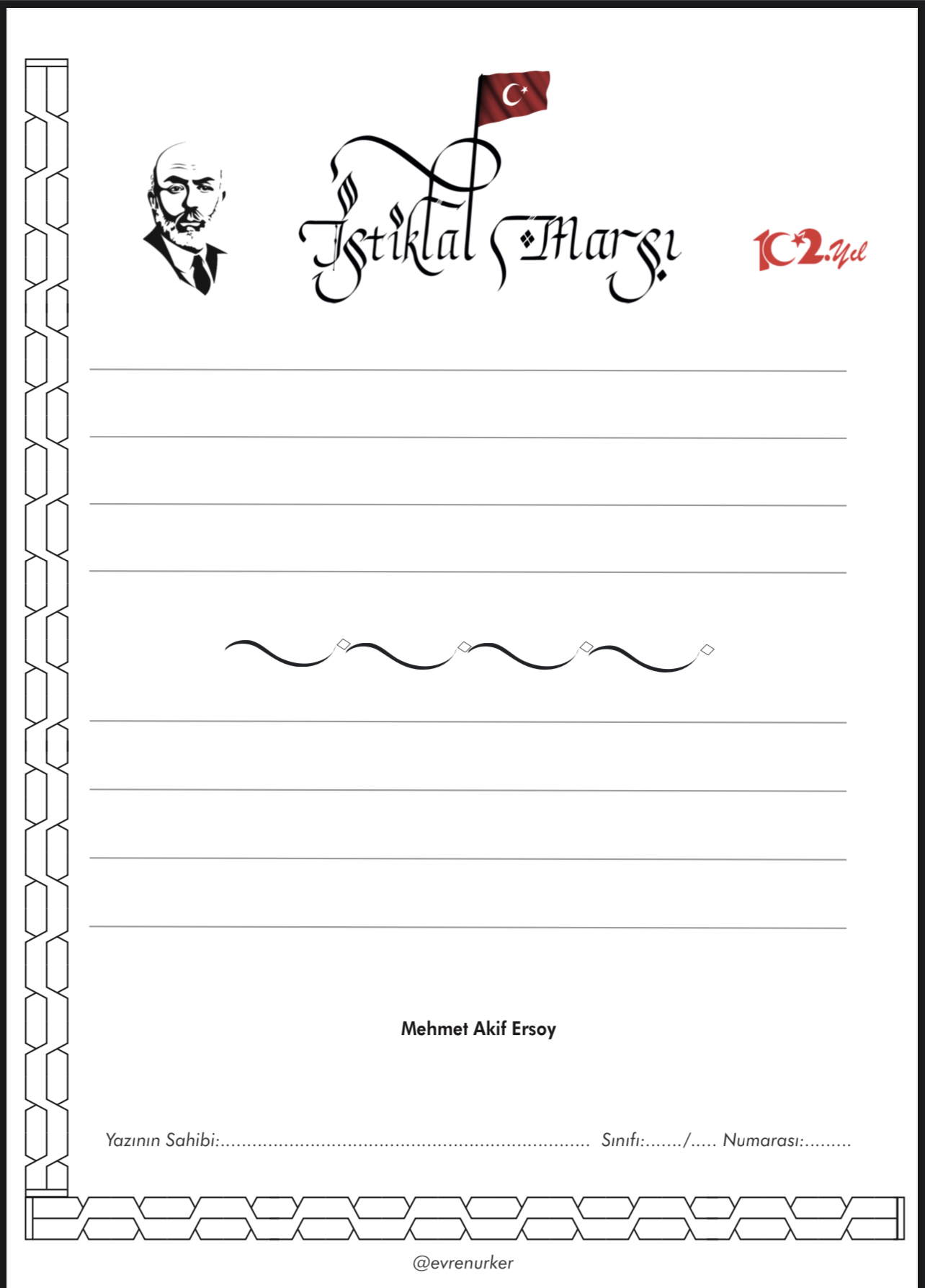 Boyamalı İstiklal Marşı Yazma Etkinliği