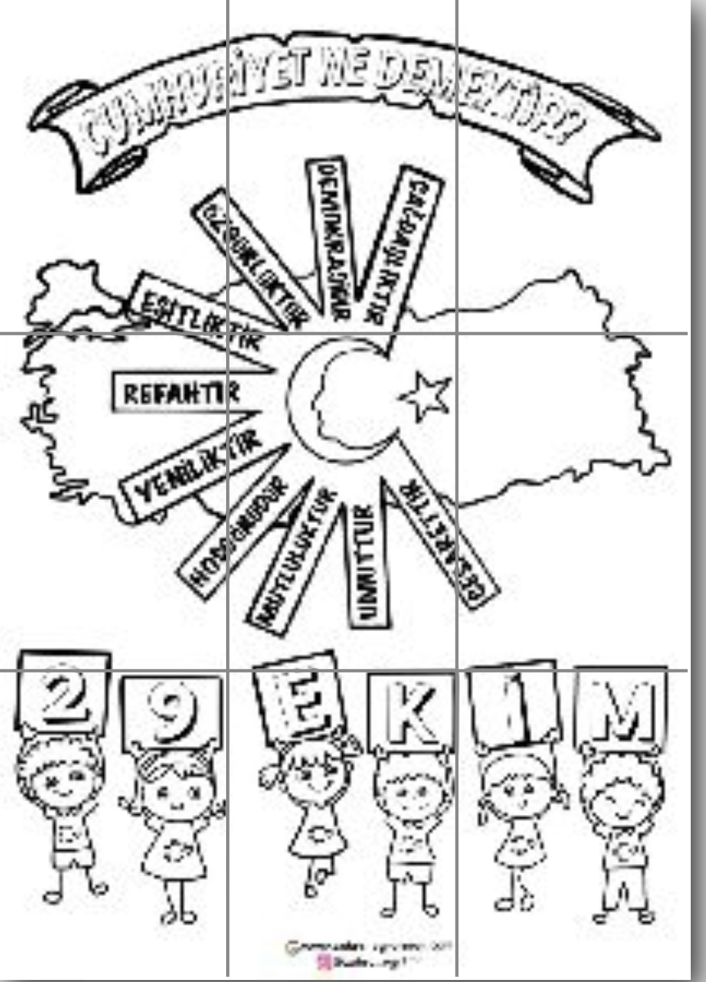 9 A4 RENKSİZ Cumhuriyet Ne Demektir Grup Boyama Çalışması